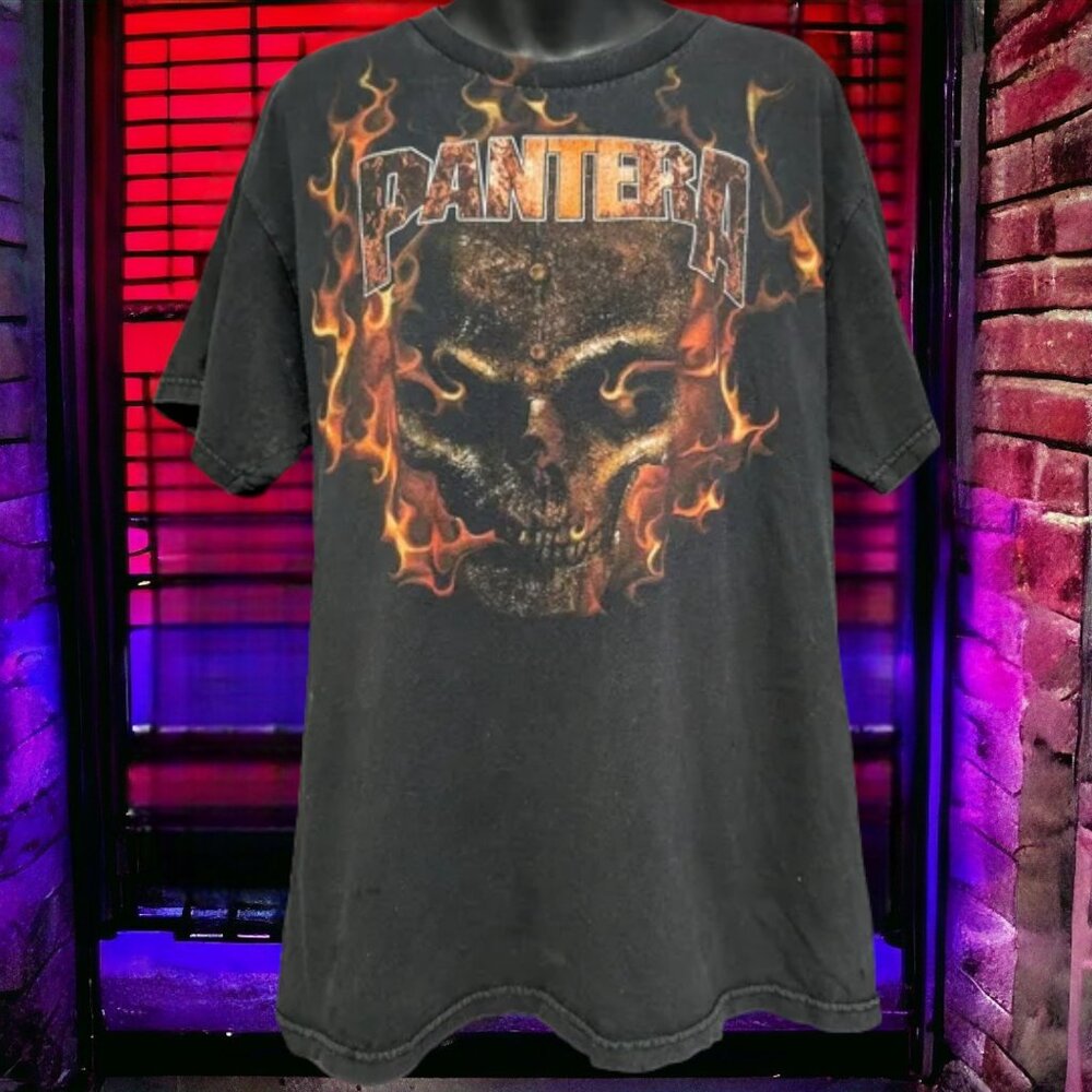 Pantera Cowboys From Hell Flaming Skull Terminator T-shirt, Large